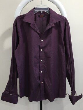 TAKUMI Japan Purple Gray Textured Striped Long Sleeve French Cuff Button Shirt